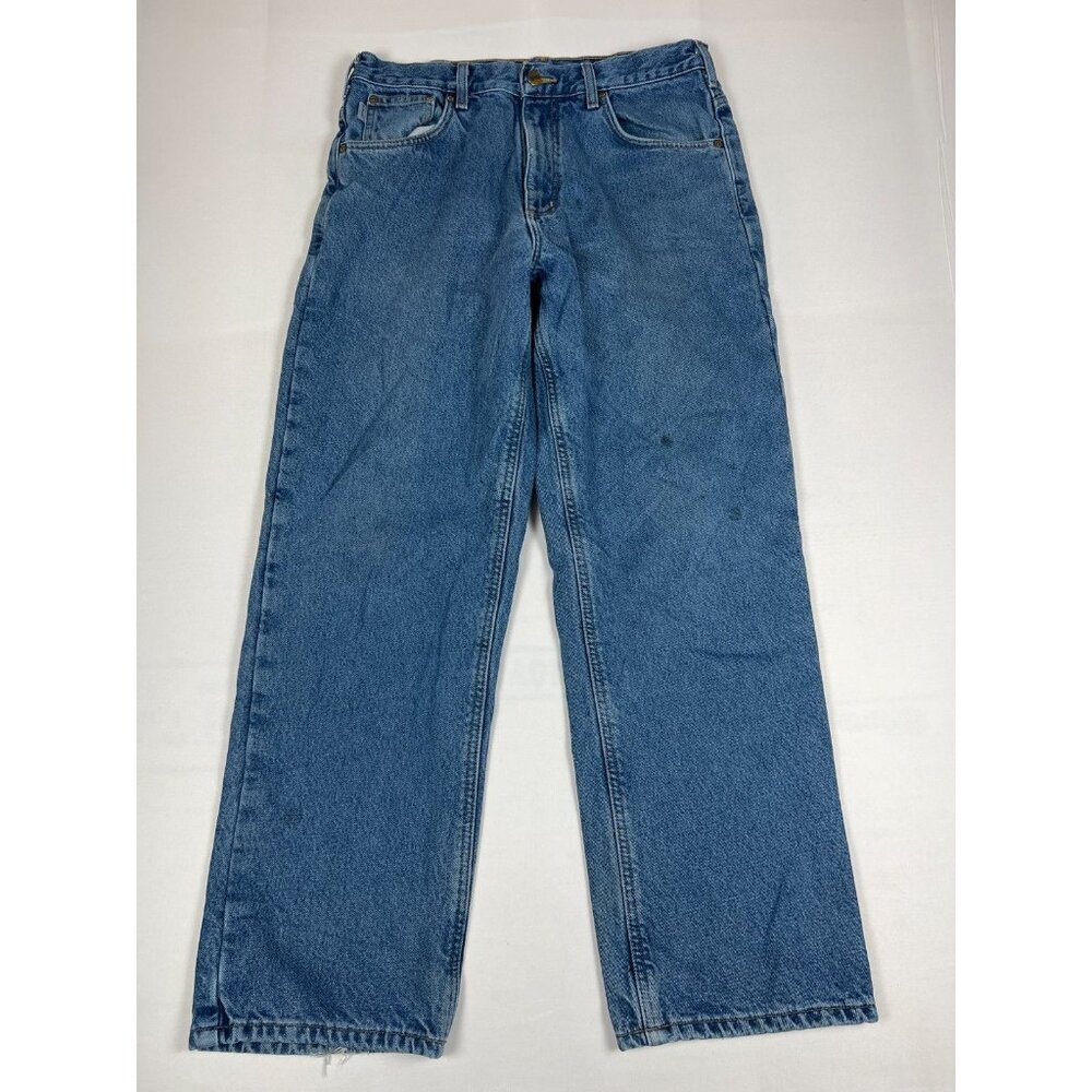 Carhartt Men’s 34x30 B172 DST Flannel Lined Relaxed Fit Blue Denim Jeans